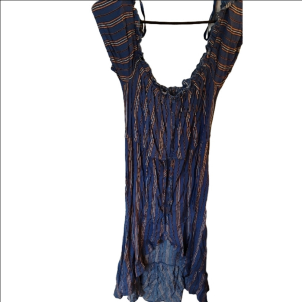 Band of Gypsies Women's Large Denim and Orange Striped High Low Dress